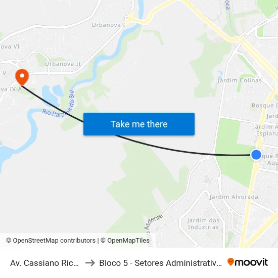 Av. Cassiano Ricardo, 441 to Bloco 5 - Setores Administrativos Fve / Univap map