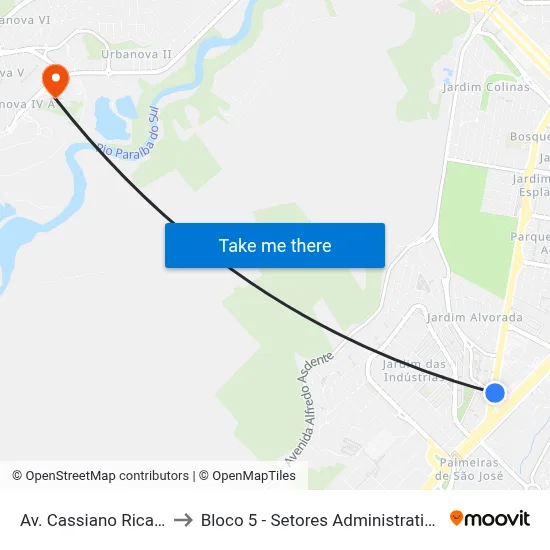 Av. Cassiano Ricardo, 2173 to Bloco 5 - Setores Administrativos Fve / Univap map