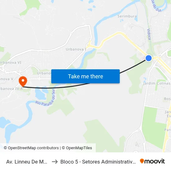 Av. Linneu De Moura, 205 to Bloco 5 - Setores Administrativos Fve / Univap map