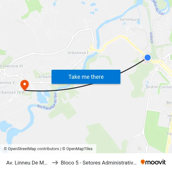 Av. Linneu De Moura, 995 to Bloco 5 - Setores Administrativos Fve / Univap map