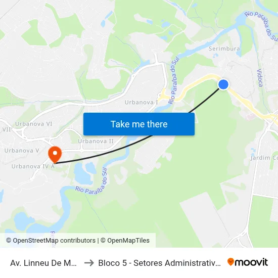 Av. Linneu De Moura,  805 to Bloco 5 - Setores Administrativos Fve / Univap map