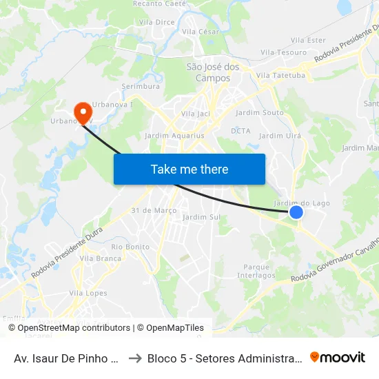 Av. Isaur De Pinho Nogueira, 33 to Bloco 5 - Setores Administrativos Fve / Univap map