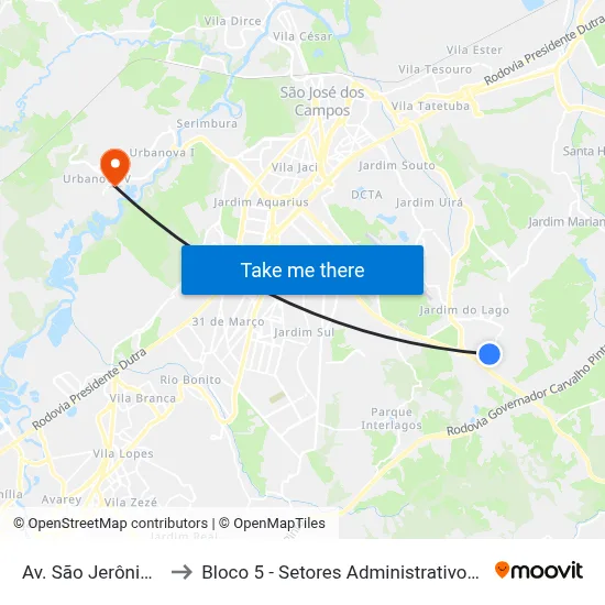 Av. São Jerônimo, 326 to Bloco 5 - Setores Administrativos Fve / Univap map