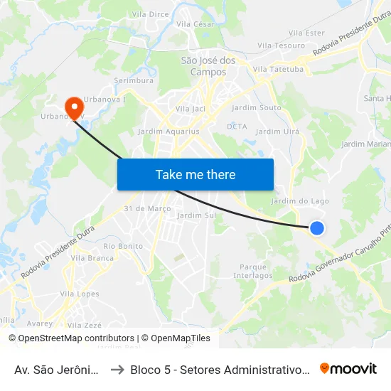 Av. São Jerônimo, 467 to Bloco 5 - Setores Administrativos Fve / Univap map