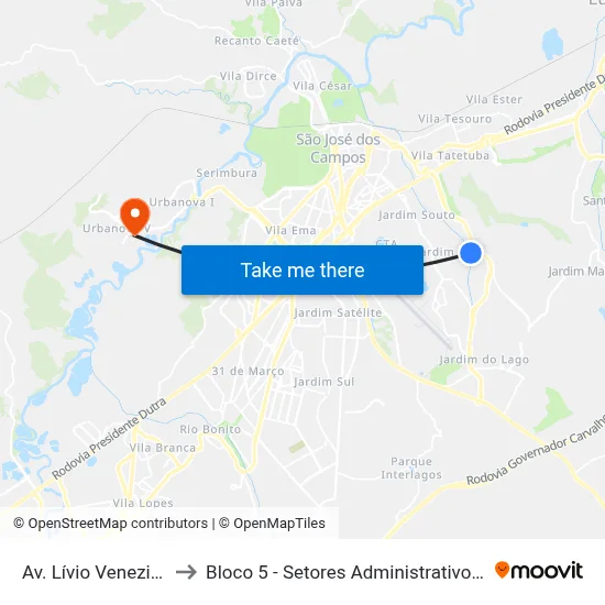 Av. Lívio Veneziani, 935 to Bloco 5 - Setores Administrativos Fve / Univap map