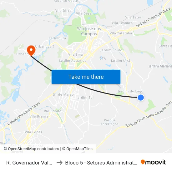 R. Governador Valadares, 342 to Bloco 5 - Setores Administrativos Fve / Univap map