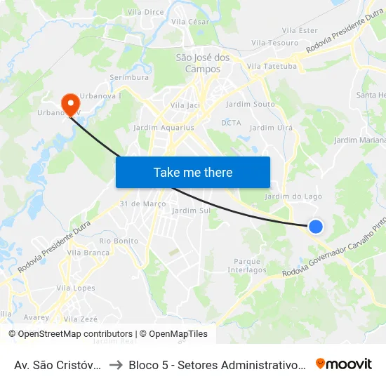 Av. São Cristóvão, 556 to Bloco 5 - Setores Administrativos Fve / Univap map