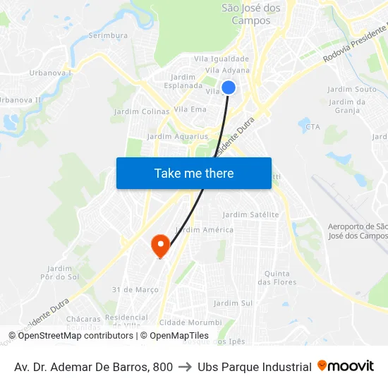 Av. Dr. Ademar De Barros, 800 to Ubs Parque Industrial map