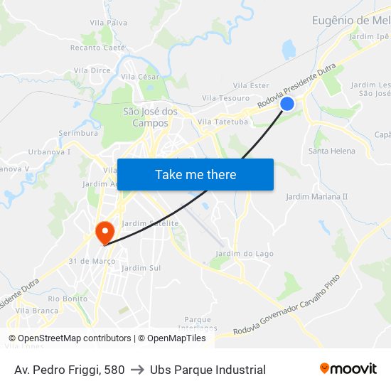 Av. Pedro Friggi, 580 to Ubs Parque Industrial map