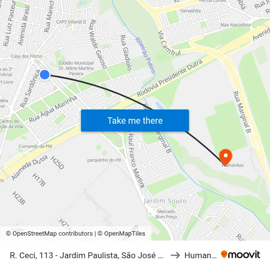 R. Ceci, 113 - Jardim Paulista, São José Dos Campos to Humanitas map