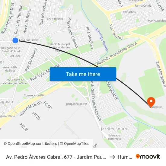 Av. Pedro Álvares Cabral, 677 - Jardim Paulista, São José Dos Campos to Humanitas map