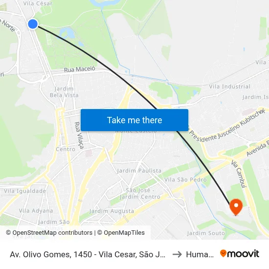 Av. Olivo Gomes, 1450 - Vila Cesar, São José Dos Campos to Humanitas map