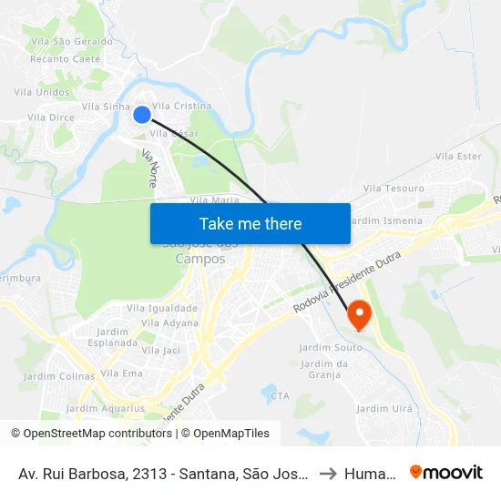 Av. Rui Barbosa, 2313 - Santana, São José Dos Campos to Humanitas map