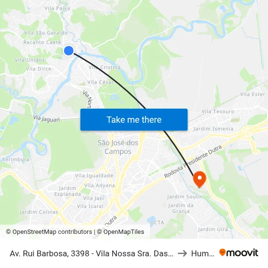 Av. Rui Barbosa, 3398 - Vila Nossa Sra. Das Gracas, São José Dos Campos to Humanitas map