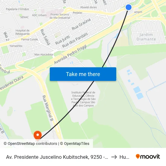 Av. Presidente Juscelino Kubitschek, 9250 - Vila Tatetuba, São José Dos Campos to Humanitas map