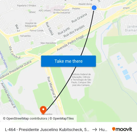 L-464 - Presidente Juscelino Kubitscheck, 5412 - Vila Tatetuba, São José Dos Campos to Humanitas map