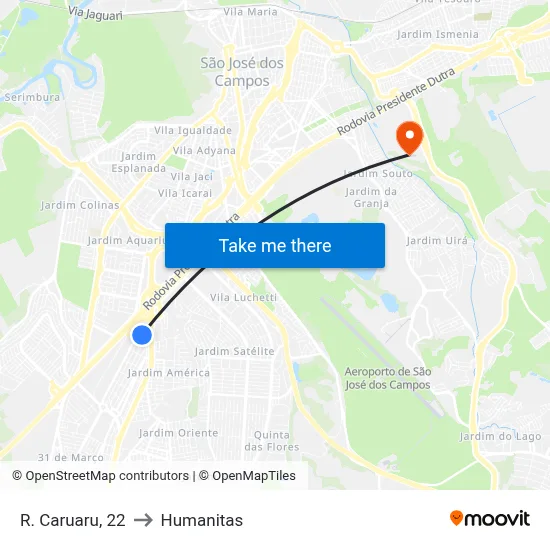 R. Caruaru, 22 to Humanitas map