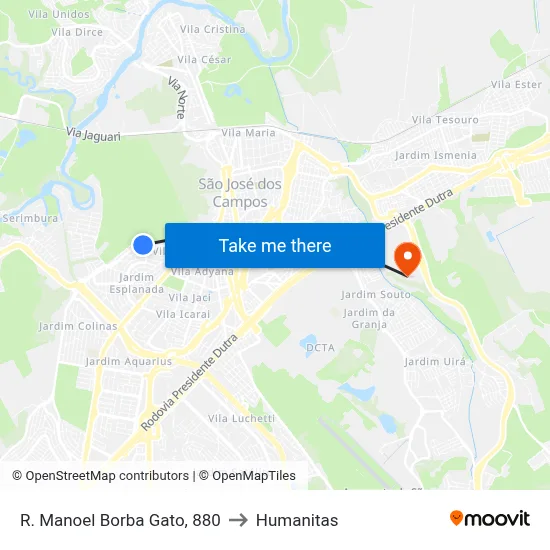 R. Manoel Borba Gato, 880 to Humanitas map