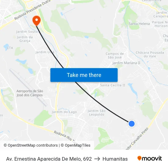 Av. Ernestina Aparecida De Melo, 692 to Humanitas map