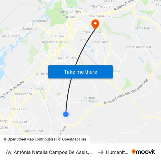 Av. Antônia Natalia Campos De Assis, 154 to Humanitas map