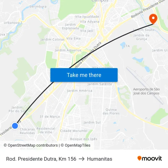 Rod. Presidente Dutra, Km 156 to Humanitas map