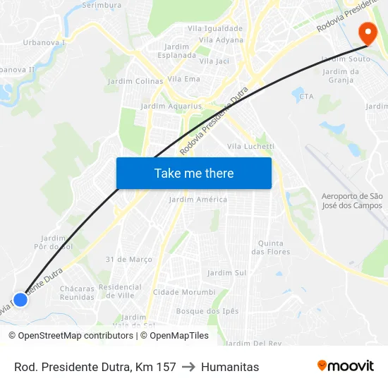 Rod. Presidente Dutra, Km 157 to Humanitas map