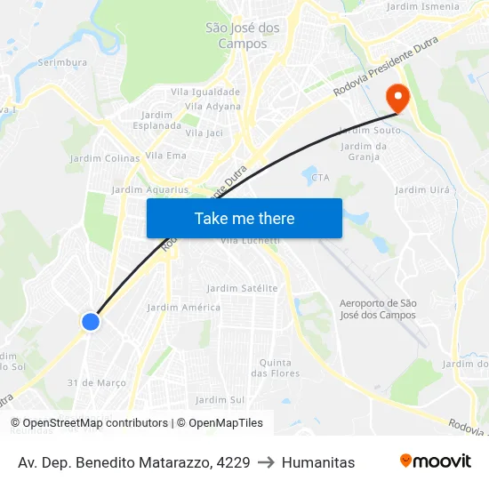 Av. Dep. Benedito Matarazzo, 4229 to Humanitas map