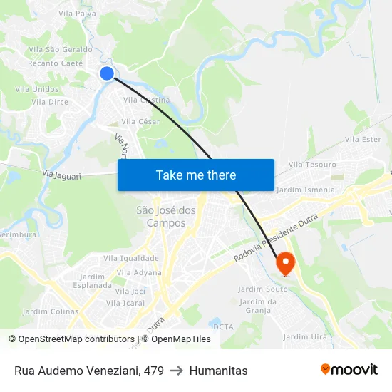 Rua Audemo Veneziani, 479 to Humanitas map