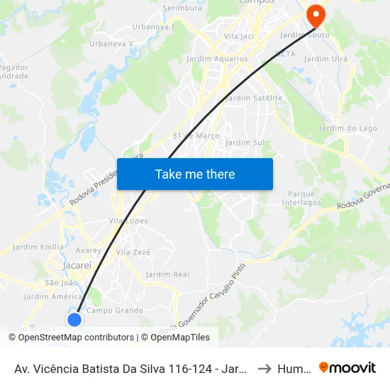 Av. Vicência Batista Da Silva 116-124 - Jardim Do Vale Jacareí - SP Brasil to Humanitas map