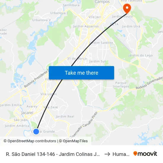 R. São Daniel 134-146 - Jardim Colinas Jacareí - SP Brasil to Humanitas map