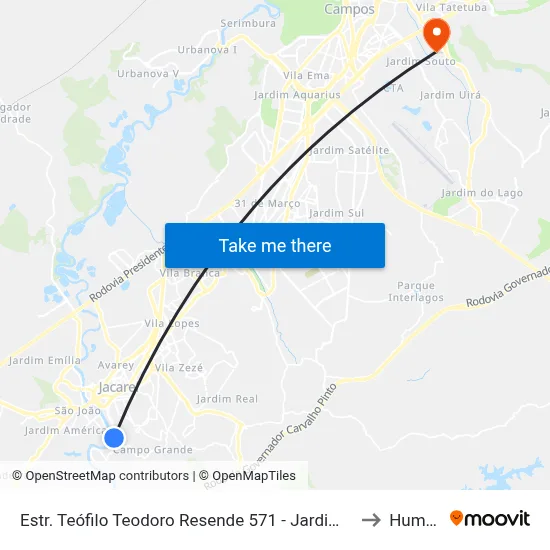 Estr. Teófilo Teodoro Resende 571 - Jardim Colinas Jacareí - SP Brasil to Humanitas map