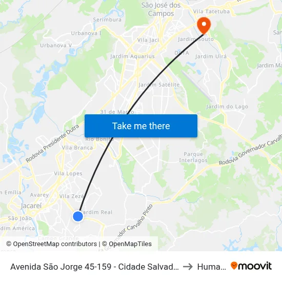 Avenida São Jorge 45-159 - Cidade Salvador Jacareí - SP Brasil to Humanitas map