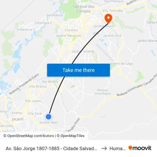 Av. São Jorge 1807-1885 - Cidade Salvador Jacareí - SP Brasil to Humanitas map