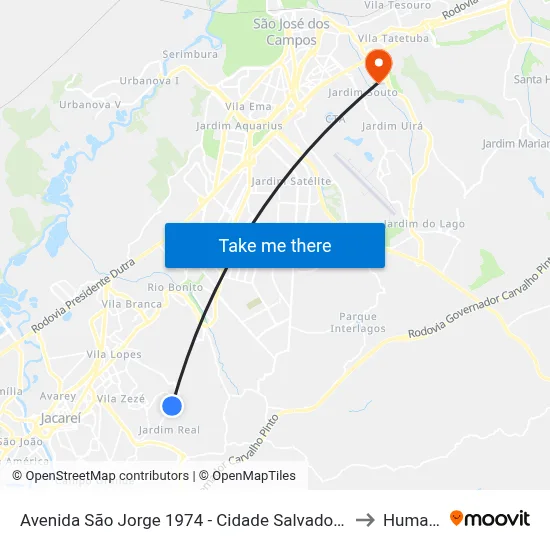 Avenida São Jorge 1974 - Cidade Salvador Jacareí - SP Brasil to Humanitas map