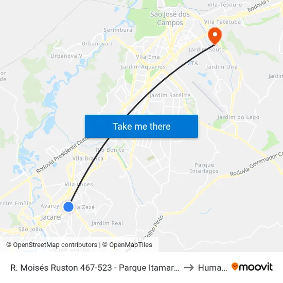 R. Moisés Ruston 467-523 - Parque Itamarati Jacareí - SP Brasil to Humanitas map