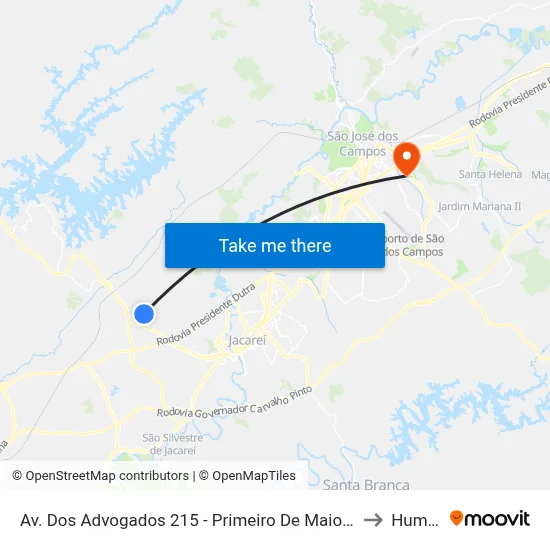 Av. Dos Advogados 215 - Primeiro De Maio Jacareí - SP 12332-510 Brasil to Humanitas map