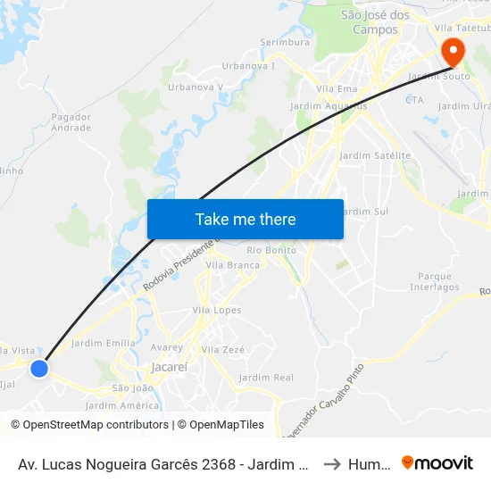 Av. Lucas Nogueira Garcês 2368 - Jardim Esperanca Jacareí - SP Brasil to Humanitas map
