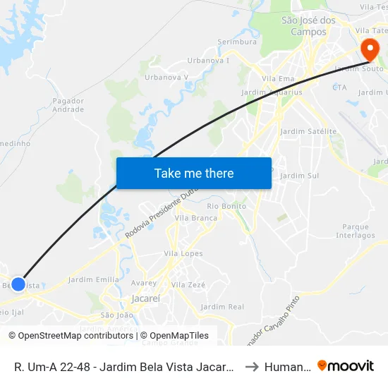R. Um-A 22-48 - Jardim Bela Vista Jacareí - SP Brasil to Humanitas map