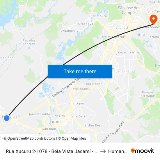 Rua Xucuru 2-1078 - Bela Vista Jacareí - SP Brasil to Humanitas map