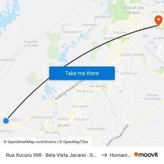 Rua Xucuru 998 - Bela Vista Jacareí - SP Brasil to Humanitas map