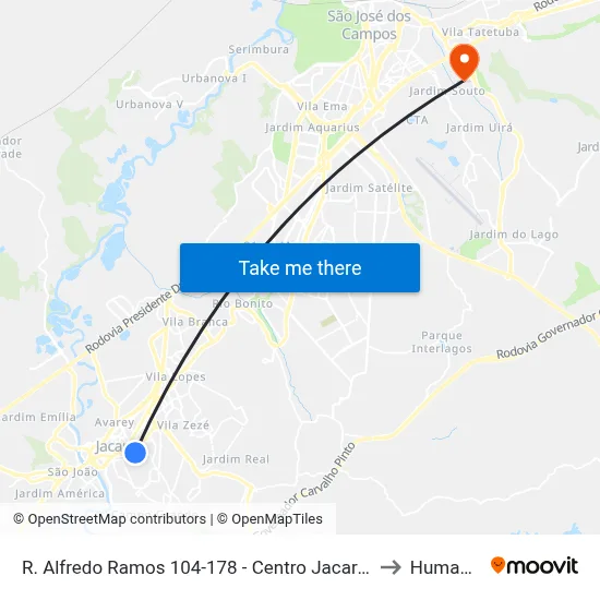 R. Alfredo Ramos 104-178 - Centro Jacareí - SP Brasil to Humanitas map
