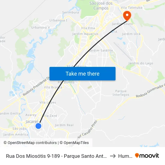 Rua Dos Miosótis 9-189 - Parque Santo Antonio Jacareí - SP 12309-350 Brasil to Humanitas map