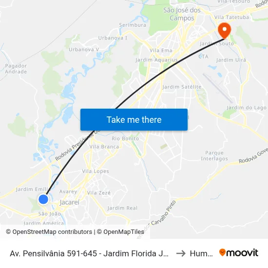 Av. Pensilvânia 591-645 - Jardim Florida Jacareí - SP 12321-050 Brasil to Humanitas map