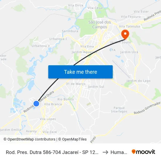 Rod. Pres. Dutra 586-704 Jacareí - SP 12335-010 Brasil to Humanitas map