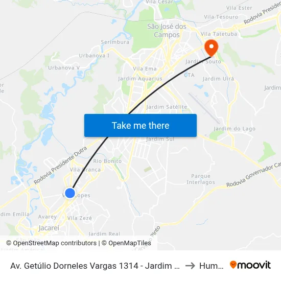 Av. Getúlio Dorneles Vargas 1314 - Jardim California Jacareí - SP Brasil to Humanitas map