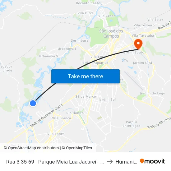 Rua 3 35-69 - Parque Meia Lua Jacareí - SP Brasil to Humanitas map