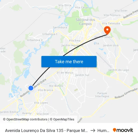 Avenida Lourenço Da Silva 135 - Parque Meia Lua Jacareí - SP Brasil to Humanitas map