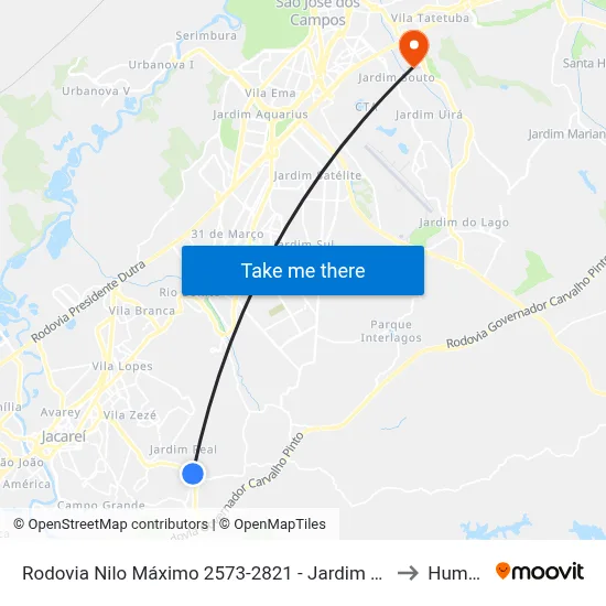 Rodovia Nilo Máximo 2573-2821 - Jardim Colonia Jacareí - SP Brasil to Humanitas map