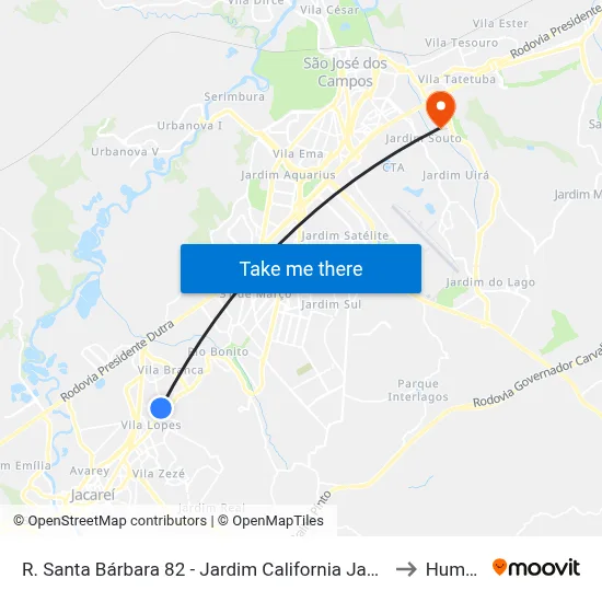 R. Santa Bárbara 82 - Jardim California Jacareí - SP 12305-760 Brasil to Humanitas map