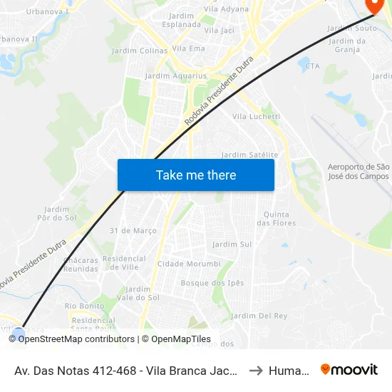 Av. Das Notas 412-468 - Vila Branca Jacareí - SP Brasil to Humanitas map